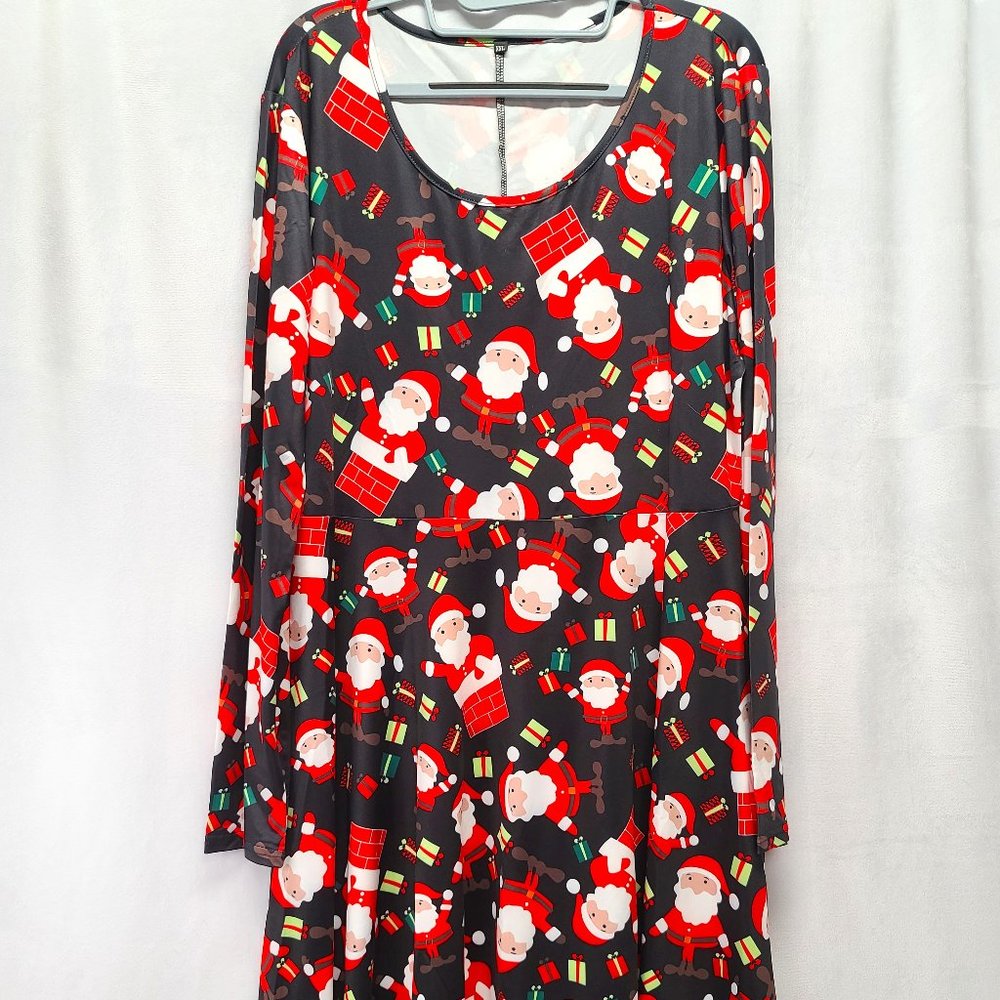 XXL Santa Print Holiday Midi Dress